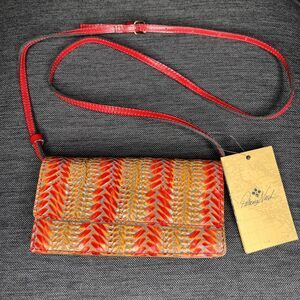 Patricia Nash NWT Balloi Wicker Embossed Crossbody Convertible Bag Red Yellow
